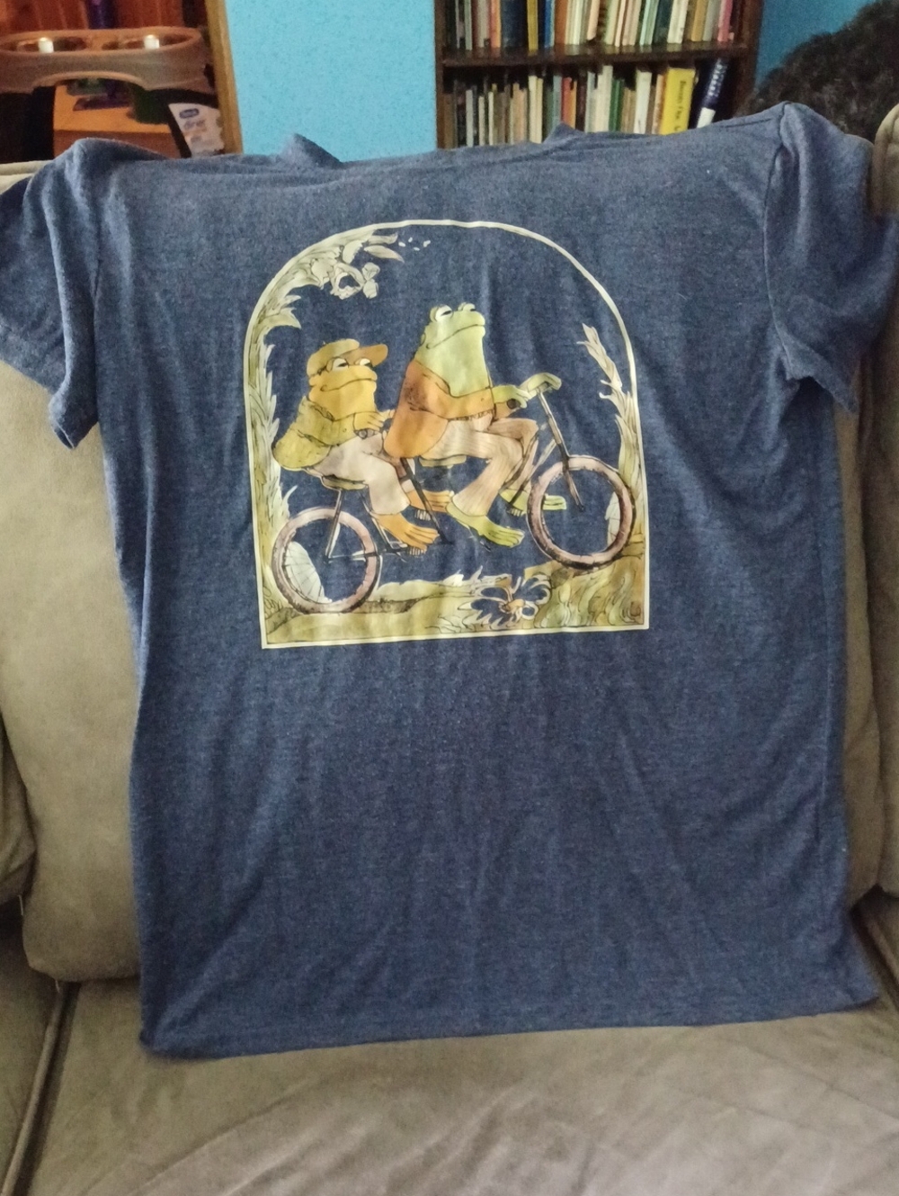 Gildan Blue Short Sleeve Tee with Frog Bicycle Graphic